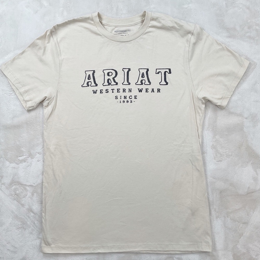 Ariat Western Wear Graphic Tee Womens Medium Tan Boyfriend Fit Cotton T-Shirt